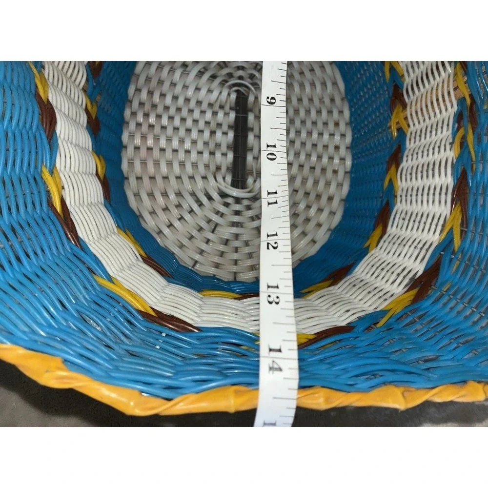 Basket‎ Wire Frame Vinyl Blue Native Southwest Woven MCM 14x12x11